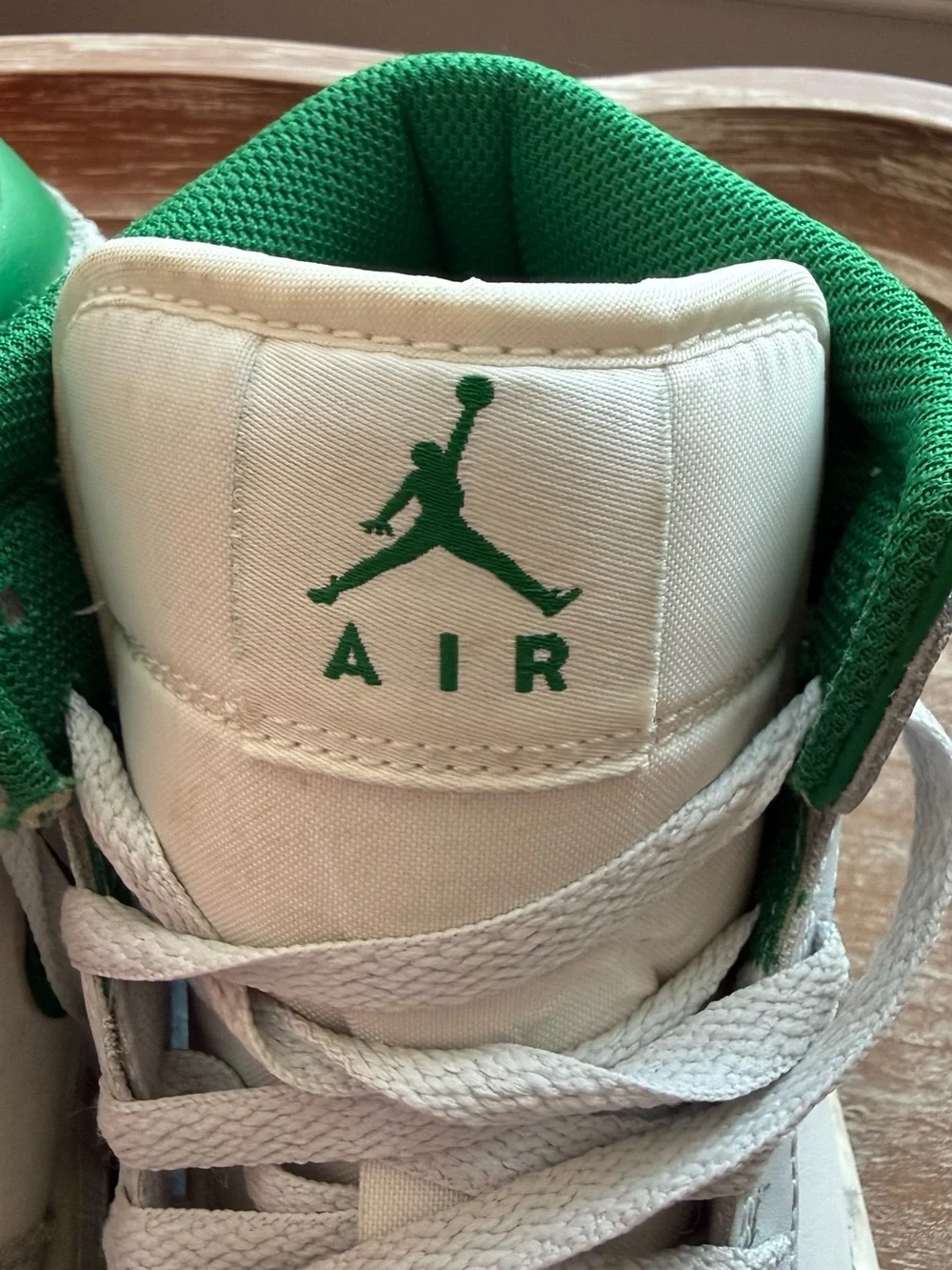 Jordan Men’s High-Top Sneakers - White & Green Accents | Size 7.5